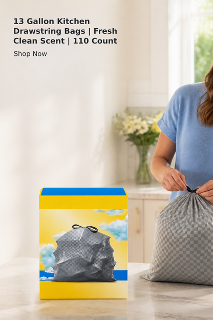OdorShield 13-Gallon Kitchen Drawstring Trash Bags – 110 Count